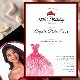 Convite Elegant red dress 18th birthday debut