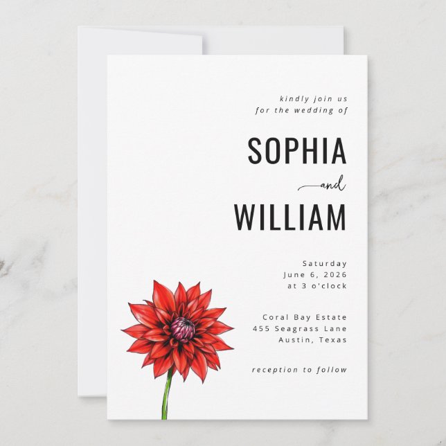 Convite Elegant Red Floral Wedding Invitation (Frente)