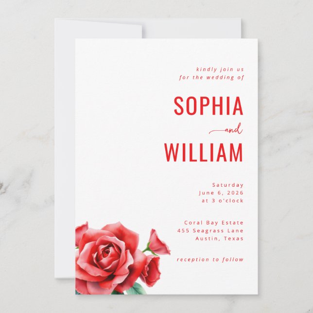 Convite Elegant Red Floral Wedding Invitation (Frente)