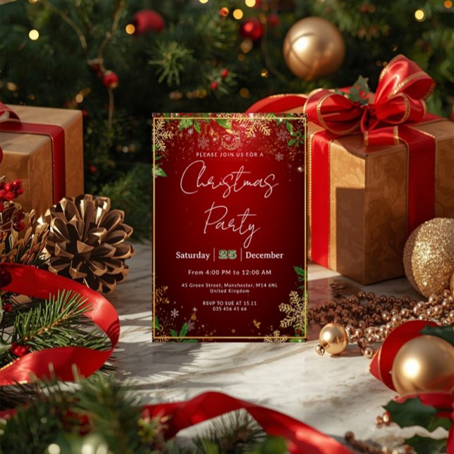 Convite Elegant, Red & Gold, Christmas Party Invitation (Criador carregado)