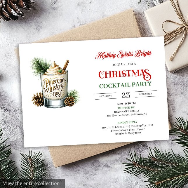 Convite Elegant Red Green Holiday Cocktails Party Invites (Elegant Red Green Holiday Cocktails Party Invitation)