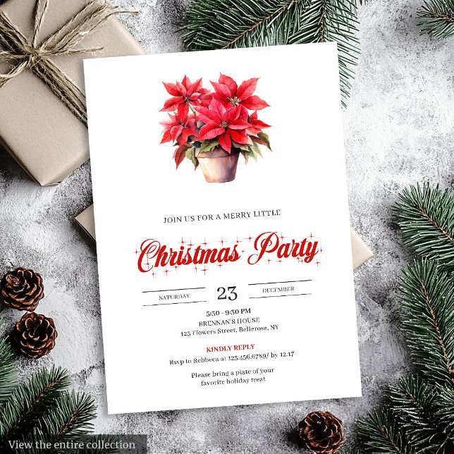 Convite Elegant Red Poinsettia Watercolor Christmas Invite (Elegant red poinsettia watercolor Christmas invitations with festive charm.)