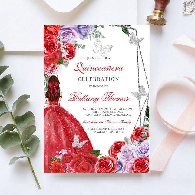 Convite Elegant Red Quinceañera Invitation (Criador carregado)
