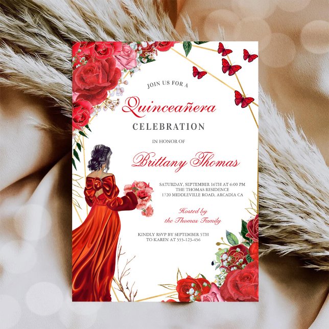Convite Elegant Red Quinceañera Invitation (Criador carregado)