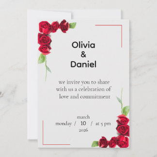 Convite Elegant Red Rose Wedding Invitation