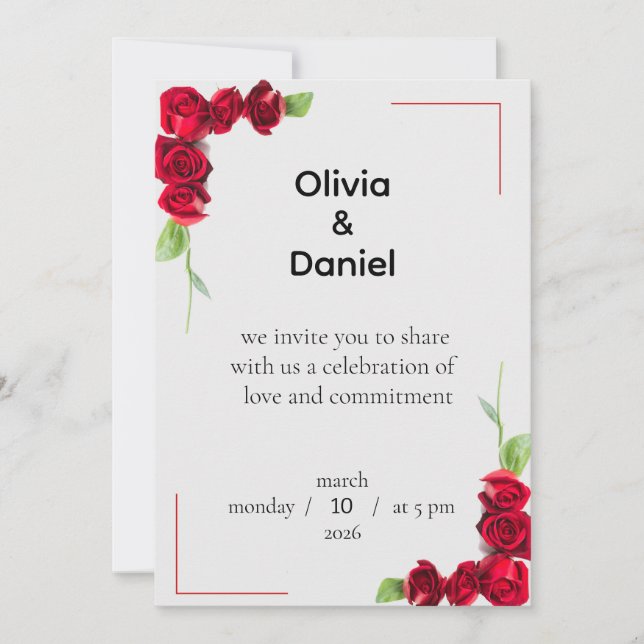 Convite Elegant Red Rose Wedding Invitation (Frente)