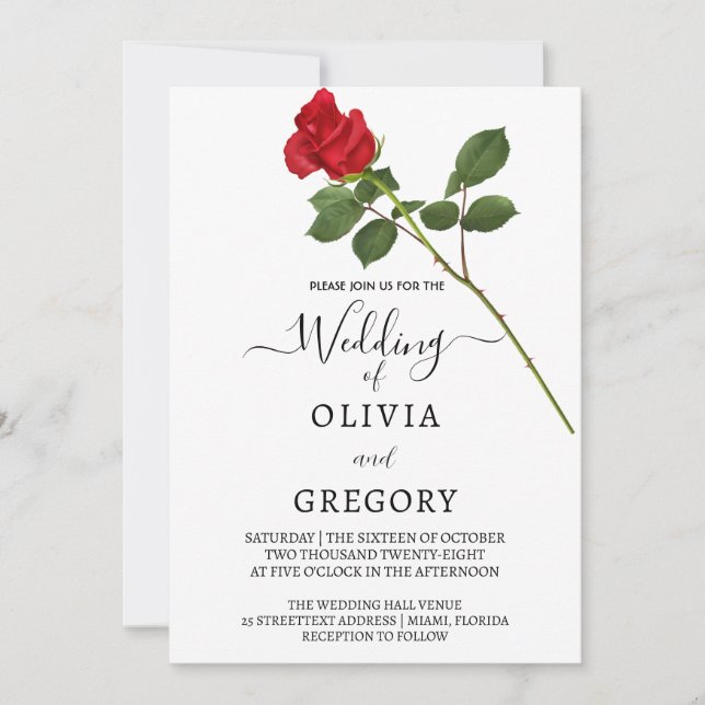 Convite Elegant Red Rose wedding Invitation (Frente)