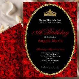 Convite Elegant Red Roses 18th Birthday Debut