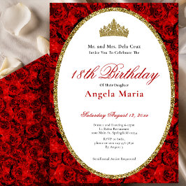 Convite Elegant Red Roses Floral 18th Birthday Debut