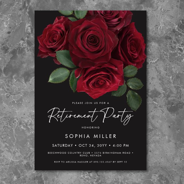 Convite Elegant Red Roses Floral Retirement Party (Elegant Red Roses Floral Retirement Party Invitation)