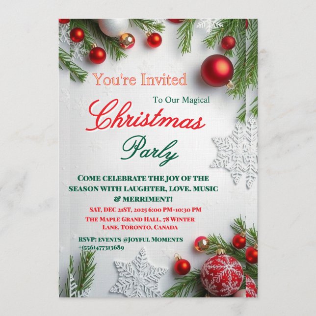 Convite Elegant Red & White Christmas Party Invitation (Frente)