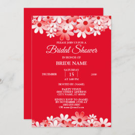 Convite Elegant Red White Floral Bridal Shower Party