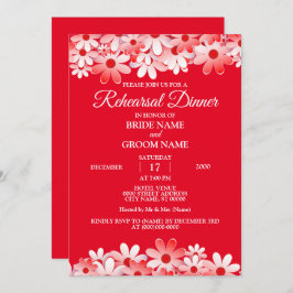 Convite Elegant Red White Floral Wedding Rehearsal Dinner