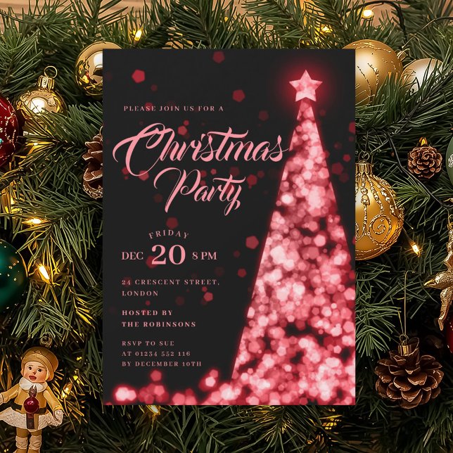 Convite Elegant Red Winter Christmas Tree Holiday  (Elegant Red Winter Christmas Tree Holiday Invitation)