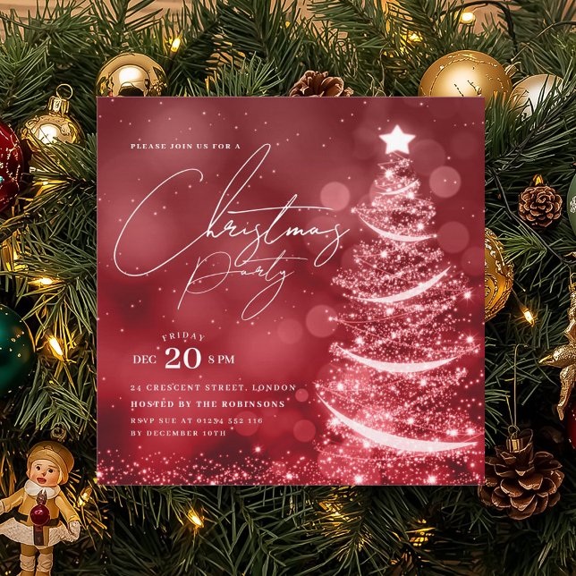 Convite ELEGANT Red Winter Christmas Tree Party  (ELEGANT Red Winter Christmas Tree Party Invitation)