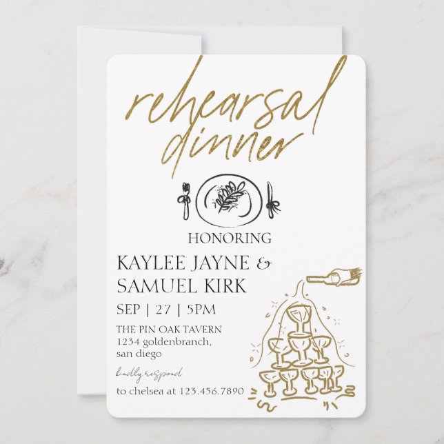 Convite Elegant Rehearsal Dinner (Frente)