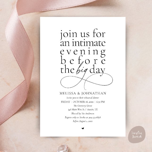 Convite Elegant Rehearsal Dinner Intimate Evening (Modern Elegant Rehearsal Dinner Intimate Evening before big day Invitation Card in Black and white)