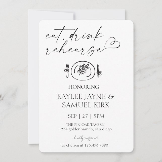 Convite Elegant Rehearsal Dinner Invitation (Frente)