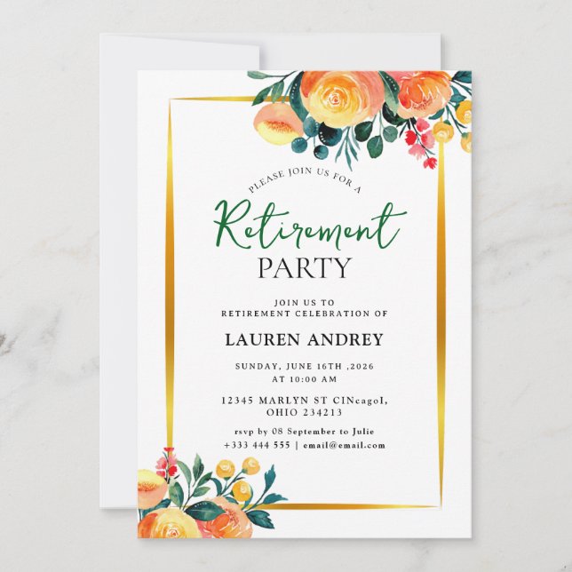 Convite Elegant Retirement Celebration Invitation (Frente)