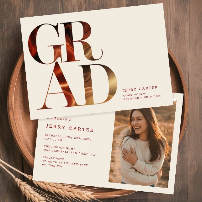Convite Elegant Retro Script Grad Photo Graduation (Criador carregado)