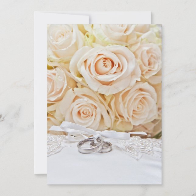 Convite Elegant Rings & Cream Rose Bouquet Wedding  (Verso)