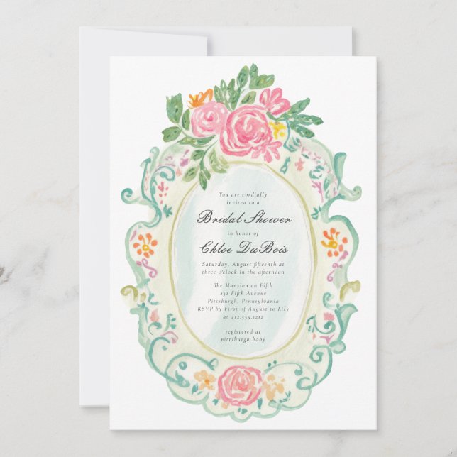 Convite Elegant Rococo Floral Bridal Shower QR code  (Frente)