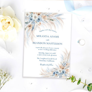 Convite Elegant Romantic Blue Floral Boho Wedding