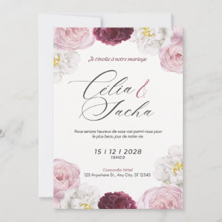 Convite Elegant Romantic Floral Wedding Invitation Card