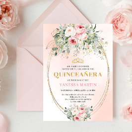 Convite Elegant Rose Gold Blush Boho Quinceañera Invitatio