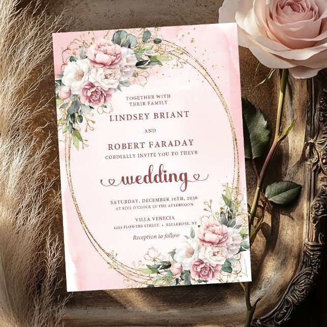 Convite Elegant Rose Gold Blush Garden Wedding Invitation (Elegant Rose Gold Blush Garden Wedding Invitation)