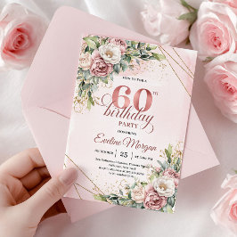 Convite Elegant Rose Gold Boho Floral 60th Birthday Invitw