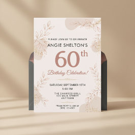 Convite Elegant Rose Gold Botanical 60th Birthday