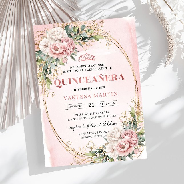 Convite Elegant Rose Gold Floral Eucalyptus Quince Invite (Elegant Rose Gold Floral Eucalyptus Quince Invite)