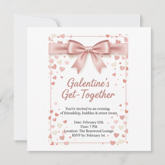Convite Elegant Rose Gold Galentine's Day Invitation Templ (Frente)