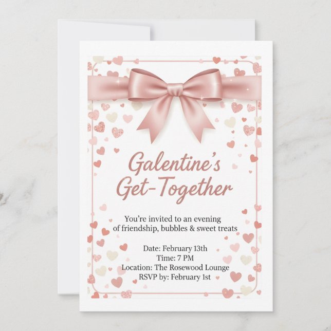 Convite Elegant Rose Gold Galentine's Day Invitation Templ (Frente)
