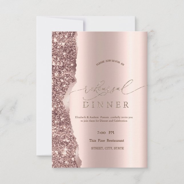 Convite Elegant Rose Gold Glitter Script  (Frente)