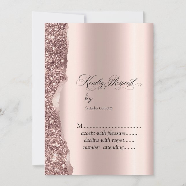 Convite Elegant Rose Gold Glitter Script (Frente)