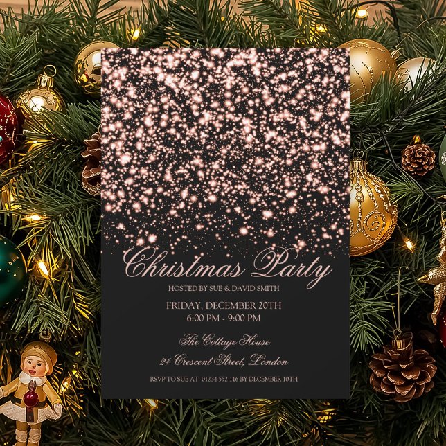 Convite Elegant Rose Gold Midnight Glam Christmas Party  (Elegant Rose Gold Midnight Glam Christmas Party Invitation)
