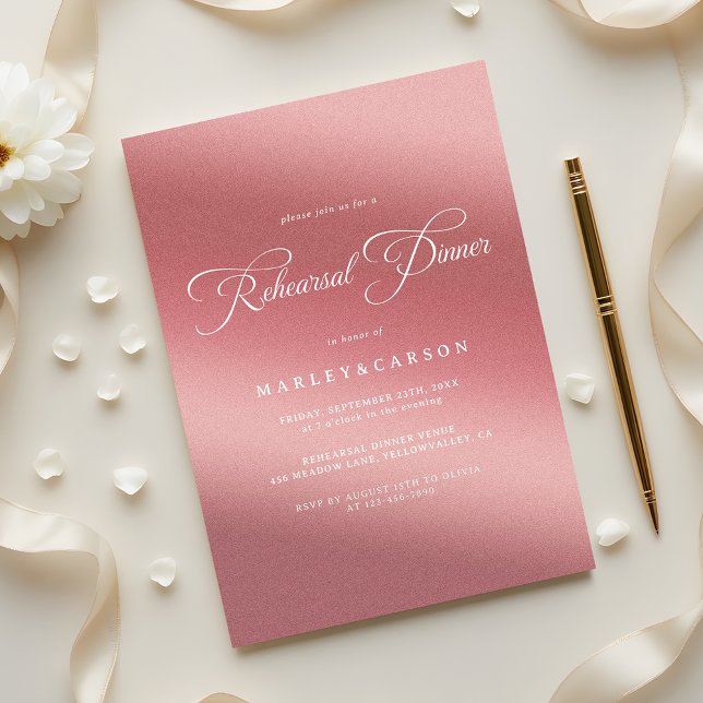 Convite Elegant Rose Gold Wedding Rehearsal Dinner (Criador carregado)