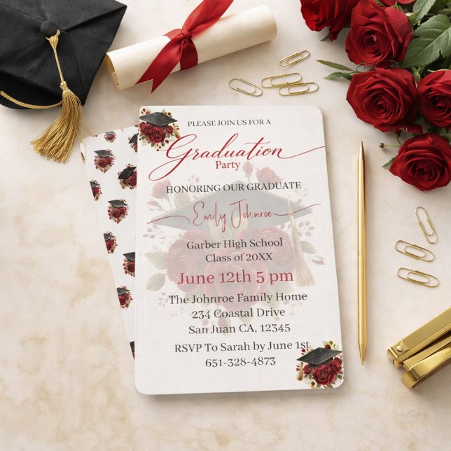 Convite Elegant Rose Graduation Invitation Template (Criador carregado)