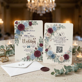 Convite Elegant Rose Modern QR Code Wedding