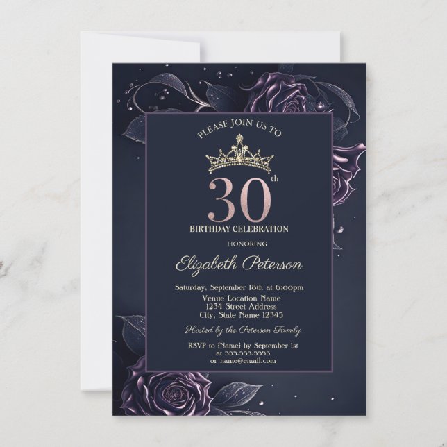 Convite Elegant Roses Dark Gothic 30th Birthday (Frente)