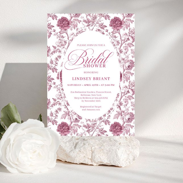 Convite Elegant Royal Blush Rose Pattern Bridal Shower  (Elegant Royal Blush Rose Pattern Bridal Shower Invite)