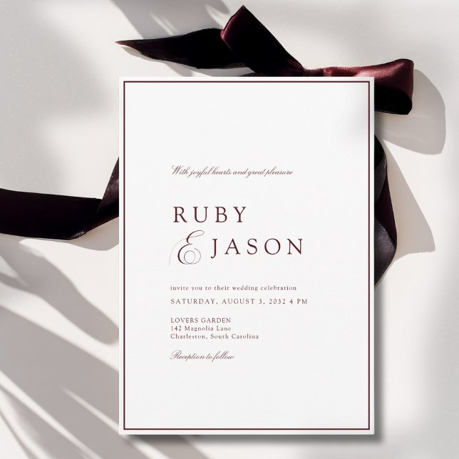 Convite Elegant Royal Burgundy & White Script Wedding (Elegant Royal Burgundy & White Script Wedding Invitation)