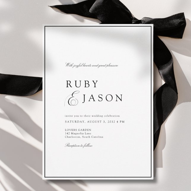 Convite Elegant Royal White & Black  Wedding (Elegant Royal White & Black Wedding Invitation - Black Tie)
