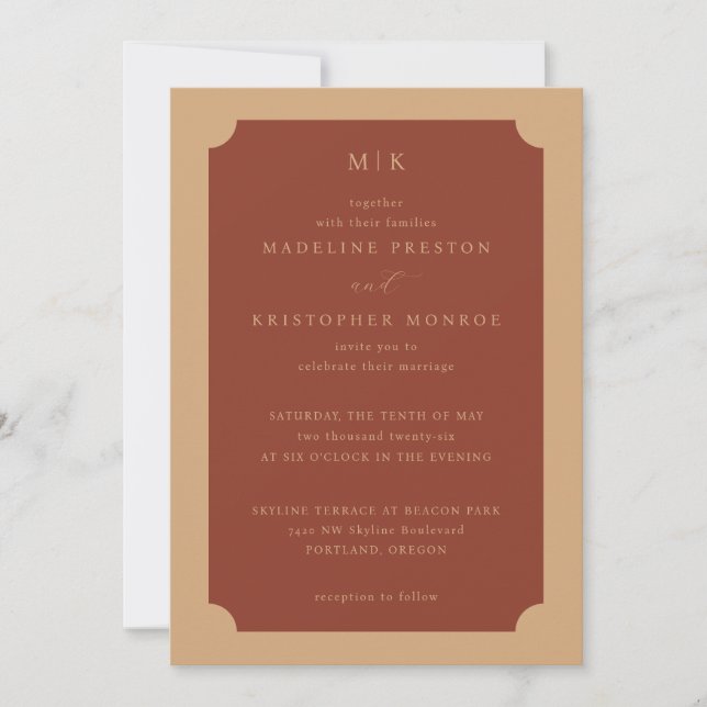 Convite Elegant Rust Minimalist Wedding Invitation (Frente)