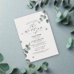Convite Elegant Rustic Eucalyptus Calligraphy Wedding<br><div class="desc">The leaves point to the couple's names in a combination of classic serif typography with chic elegant calligraphy. This design is great for a rustic, fall, winter, country or outdoor wedding.. If you need help, additional colors or pieces please contact me (Maria) using the contact button below. Choose from gold,...</div>