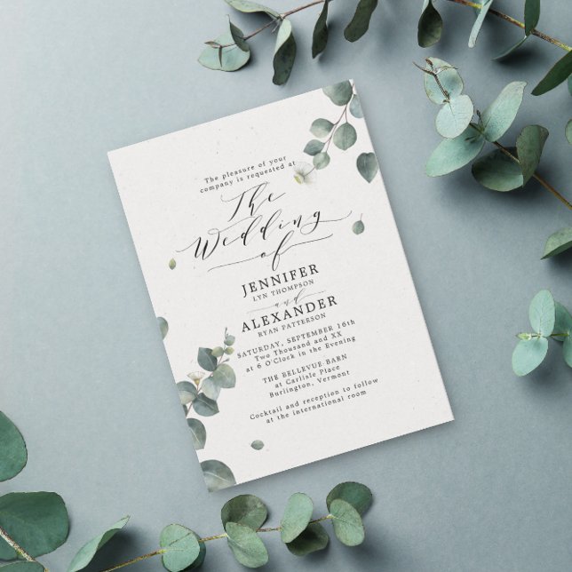 Convite Elegant Rustic Eucalyptus Calligraphy Wedding  (Criador carregado)