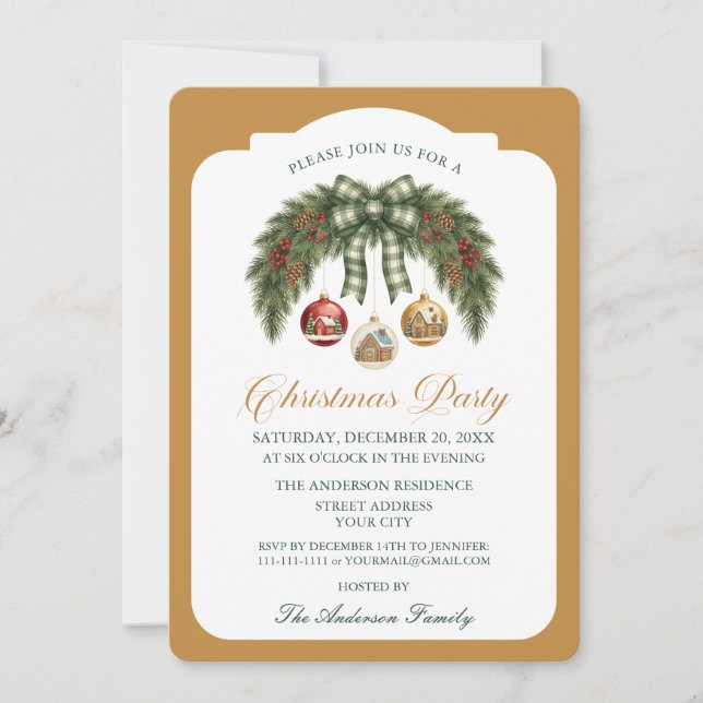 Convite Elegant Rustic Garland Christmas Party (Frente)