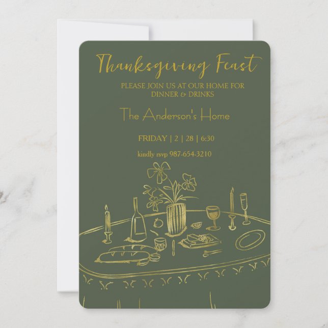Convite Elegant Rustic Thanksgiving Dinner (Frente)